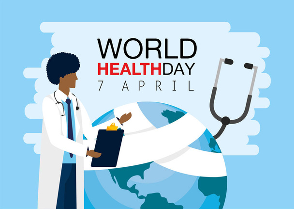man doctor with check list to health day - Vector, Image