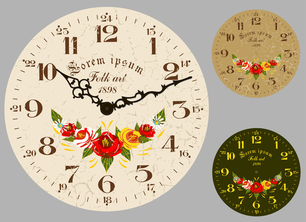 Folk Art. Antique wall clock - Vector, Image