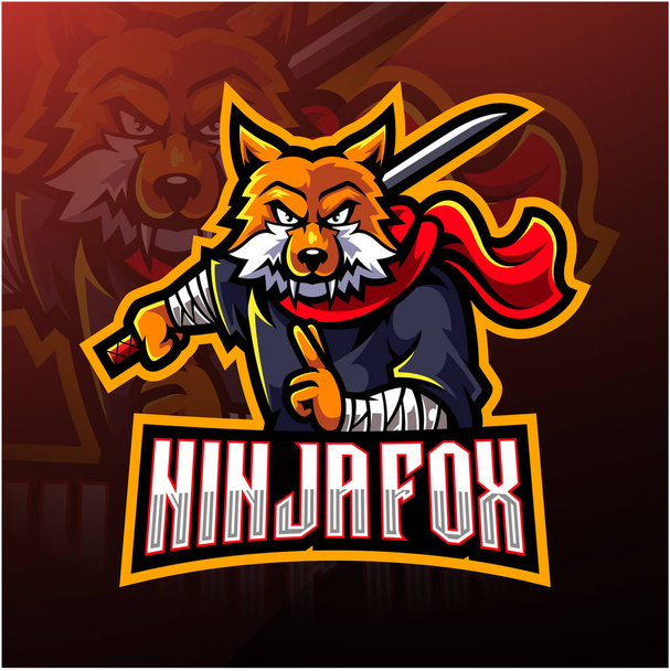 Ninja fox esport mascot logo design - Vector, Image