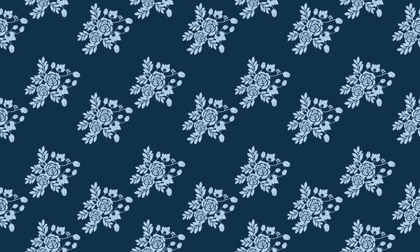 Hermoso patrón inconsútil de Navidad decorativa, flores y hojas de color azul claro
. - Vector, imagen