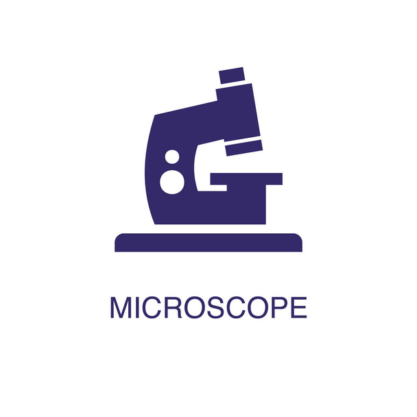 Élément de microscope dans un style simple plat sur fond blanc. icône de microscope, avec modèle de concept de nom de texte
 - Vecteur, image