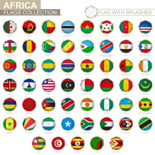 Коллекция флагов Африки, круглый гранж-флаг с брызгами
.  - Вектор,изображение