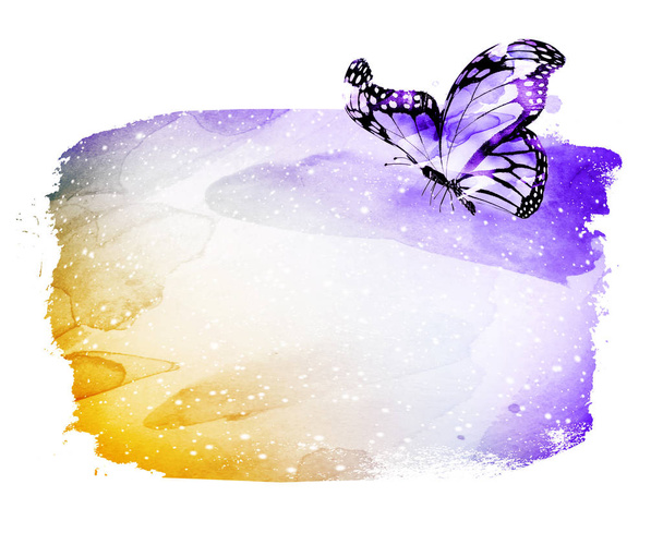 Akvarelové pozadí s motýlem na bílém - Fotografie, Obrázek