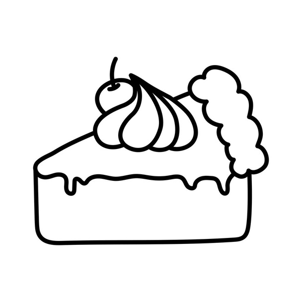 slice cake with cherry cream on white background thick line - Wektor, obraz