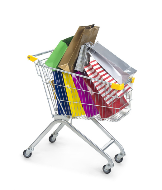 Shopping in trolley with bags - Zdjęcie, obraz