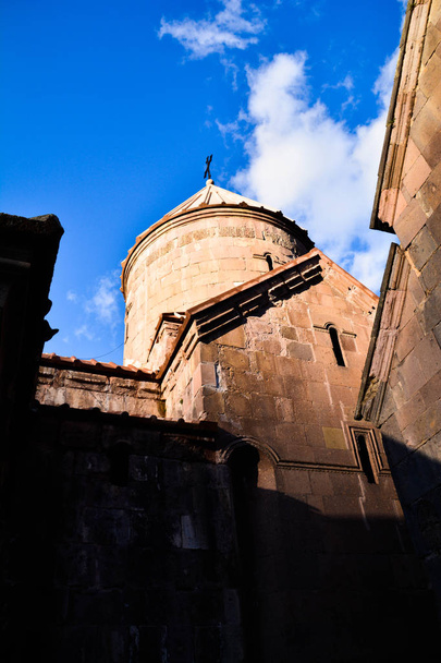 Domed top part of a main church of an ancient Goshavank monastery located in the village of Gosh - Valokuva, kuva