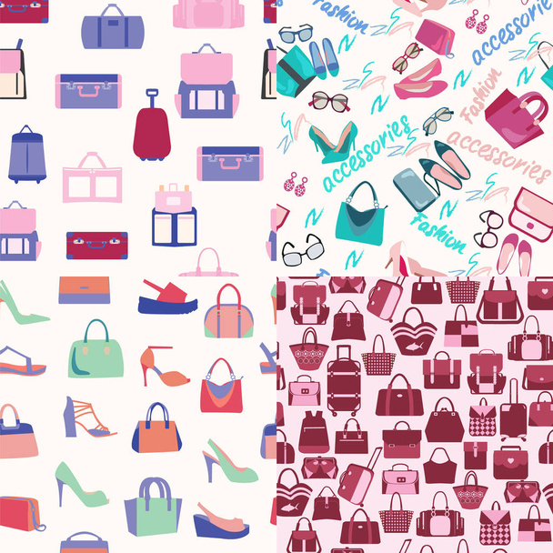 set of Seamless background fashion bags and accessories objects. - Вектор,изображение