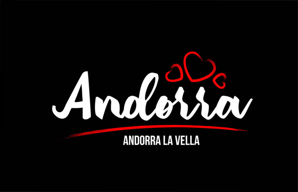 Andorra country on black background with red love heart and its  - Vector, imagen