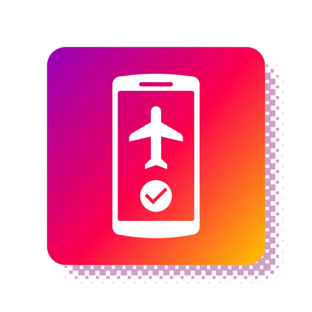Modo de vuelo blanco en el icono del teléfono móvil aislado sobre fondo blanco. Avión o avión vuelo fuera de línea modo aerolínea de regulación de pasajeros. Botón de color cuadrado. Ilustración vectorial
 - Vector, imagen