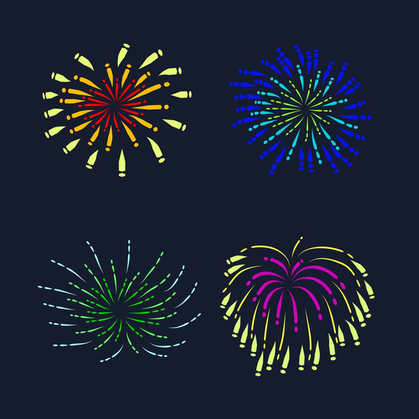 Πολύχρωμα Πυροτεχνήματα Σετ, Ευτυχισμένο το Νέο Έτος - Διάνυσμα, εικόνα