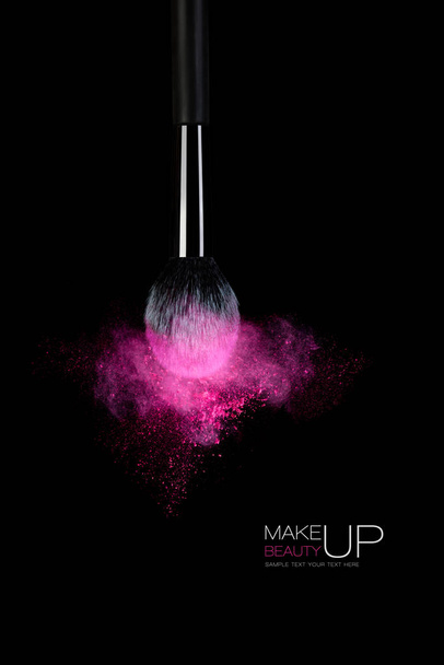 Highlighted neon pink eye-shadow with a brush - Photo, Image