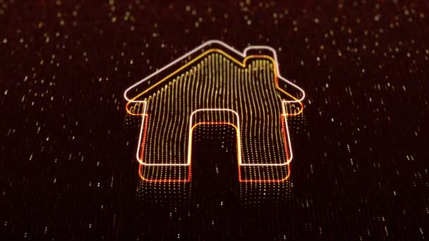 Technológiai háttér fényes otthoni ikon sötét háttérrel. Zökkenőmentes hurok  - Felvétel, videó