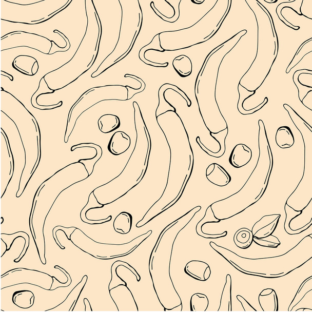 naadloos patroon met hete peper op een gele achtergrond - Vector, afbeelding