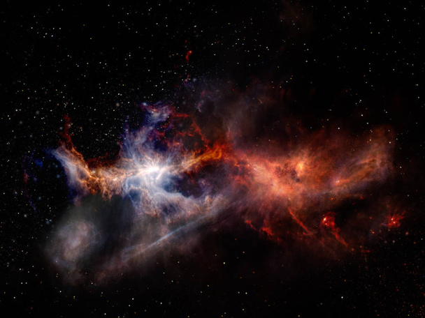 Küzdelem a két elem az űrben. Tájkép csillagokkal és csillagködökkel, piros és kék színekkel. Elemei ezt a képet által nyújtott Nasa. - Fotó, kép