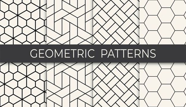 黒と白の幾何学グリッドパターンセット - ベクター画像