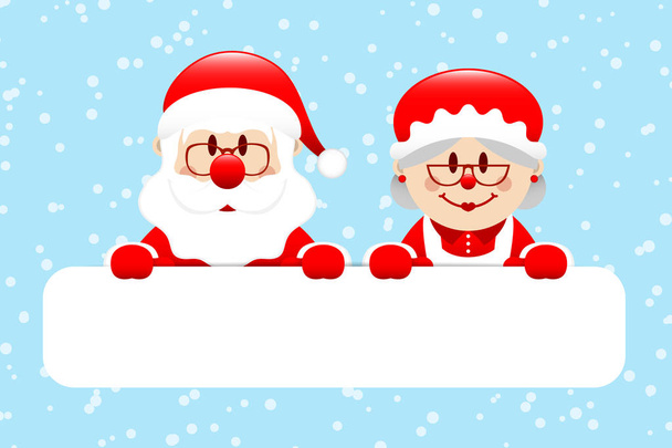 Cadeaubon Santa Claus En mevrouw Santa Snow Light Blue - Vector, afbeelding