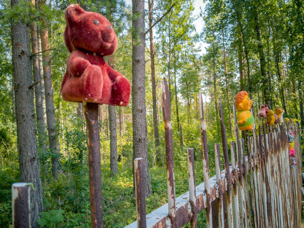 Teddy bear sitting on the fence - Photo, Image