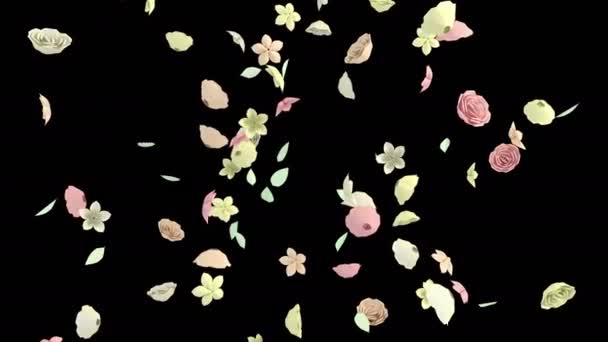 3d animacja przepływu kwiatu papieru z warstwą alfa - Materiał filmowy, wideo