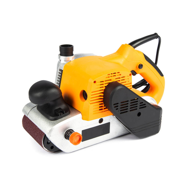 Brand new, yellow electric sander isolated on a white background - Photo, Image