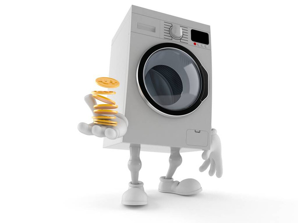 Wasmachine karakter met munten - Foto, afbeelding