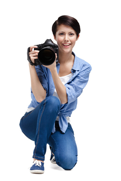 Creative girl-photographer takes photos - Foto, Imagen
