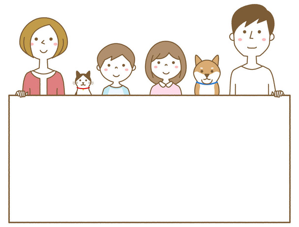 Gelukkige familie met wit bord / Illustratie van gelukkig gezin met wit bord. - Vector, afbeelding