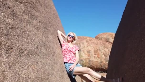 Woman at Devils Marbles - Footage, Video
