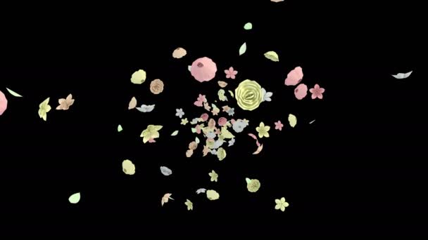 3d animacja przepływu kwiatu papieru z warstwą alfa - Materiał filmowy, wideo