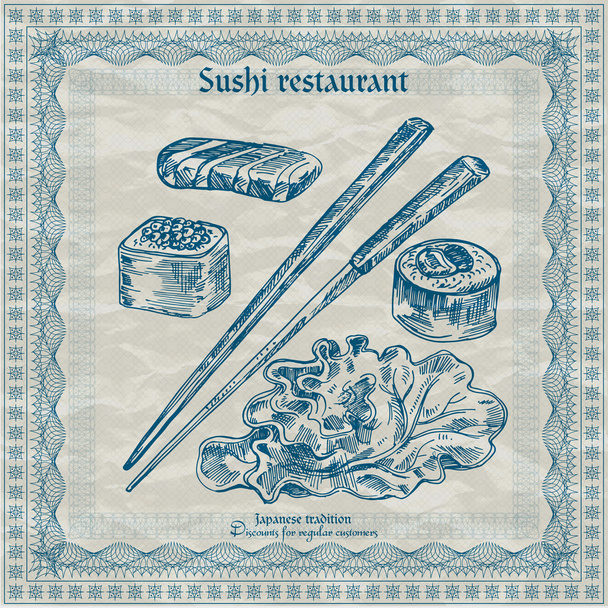 Vintage sushi restaurant banner. Vector illustration - Vector, Image