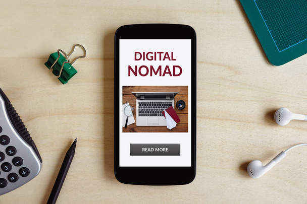Digital nomad concept on smart phone screen - Photo, Image