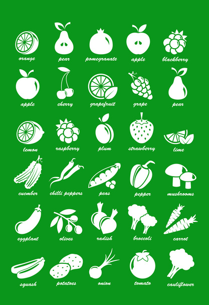 Vector collection: fruits and vegetable icons - Вектор,изображение
