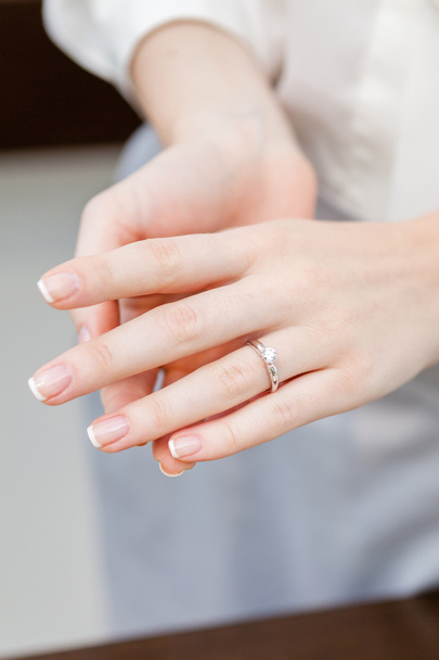 Close up of female hands with ring - Foto, Imagem