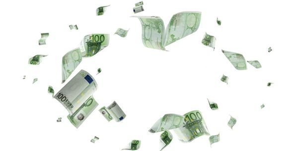 Bankjegy európai készpénz. Zuhanó pénzt, aki elszigetelt háttér. - Fotó, kép