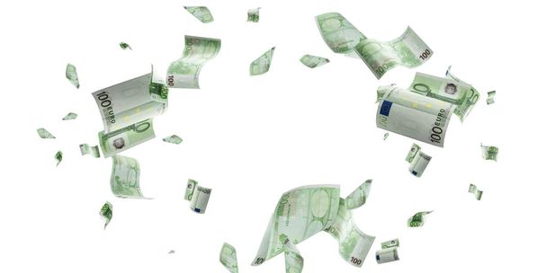 Euro money falling cash. European banknotes isolated on white background. - Fotoğraf, Görsel