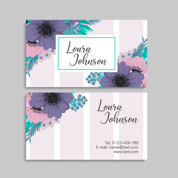 Flower business cards pink and purple flower - Vector, afbeelding