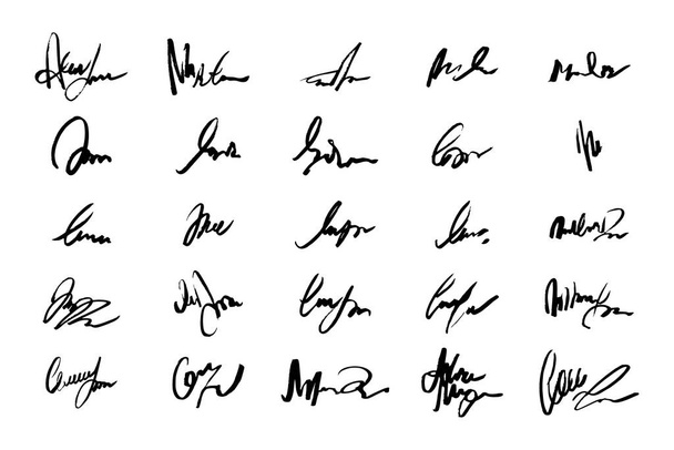 Unreadable handwriting font signature text on white background - Vector, Image