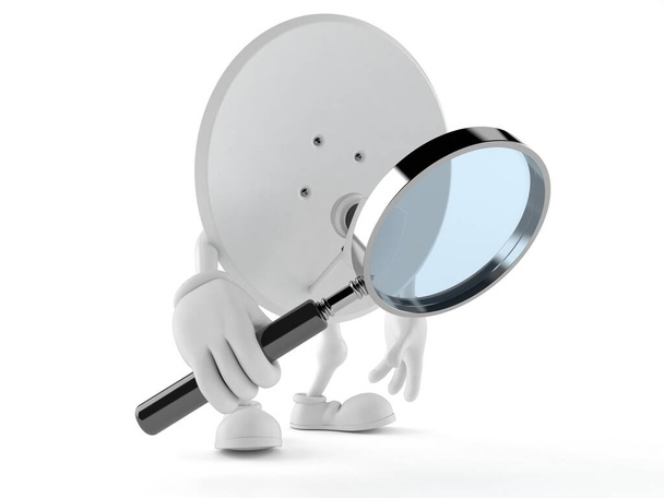 Satellite dish character looking through magnifying glass - Photo, Image