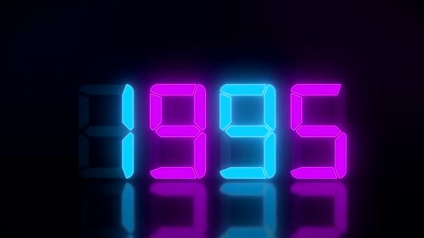 Videoanimation einer LED-Anzeige in Blau und Magenta mit den kontinuierlichen Jahren 1990 bis 2020 auf dunklem Hintergrund - stellt das neue Jahr 2020 dar - Urlaubskonzept - Filmmaterial, Video