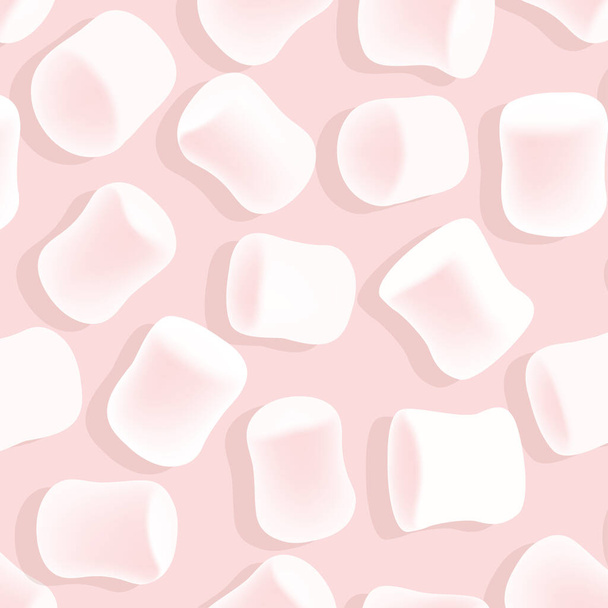 Marshmallow seamless pattern. Tasty marshmallows on pink background. Candy texture. - Vector, Image