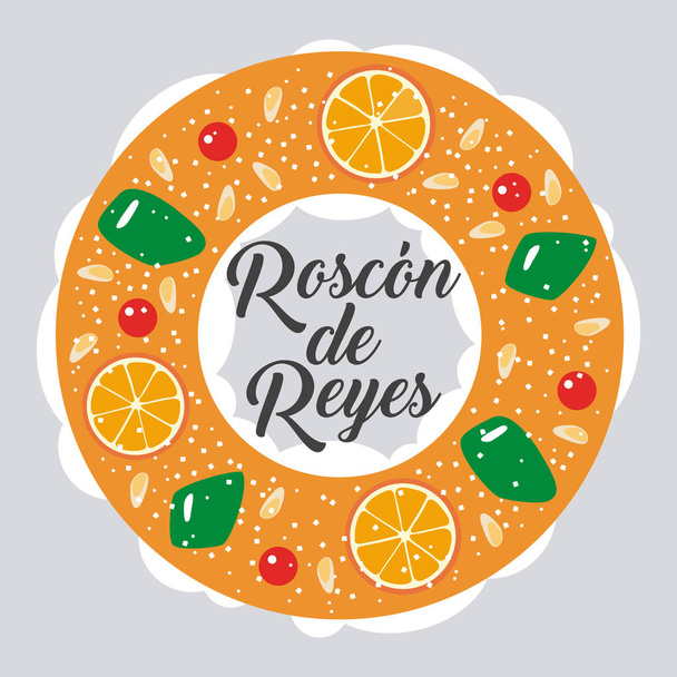 Roscon de Reyes (Βασιλικό κέικ). Ισπανικό παραδοσιακό γλυκό ημέρας των Θεοφανείων. Εικονογράφηση διανύσματος. - Διάνυσμα, εικόνα