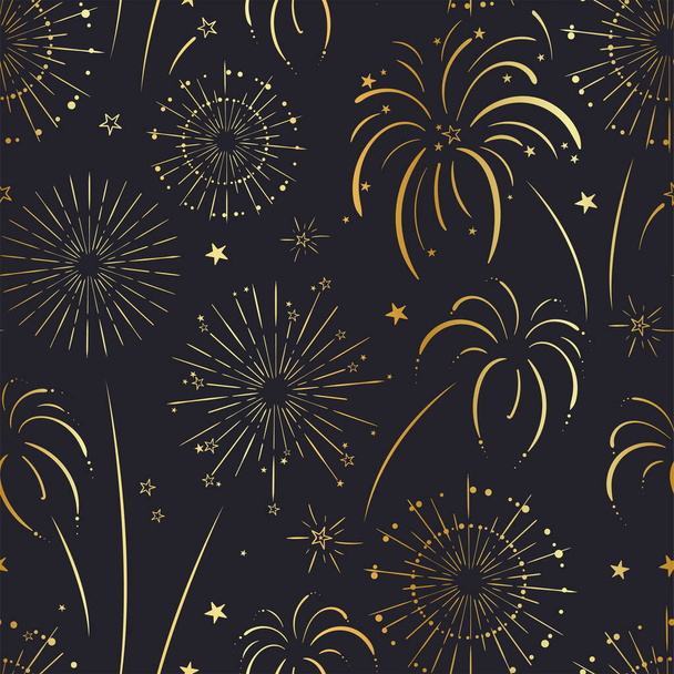 Fun hand drawn doodle fireworks, seamless pattern, great for textiles, wrapping, banner, wallpapers - vector design - Vector, Image