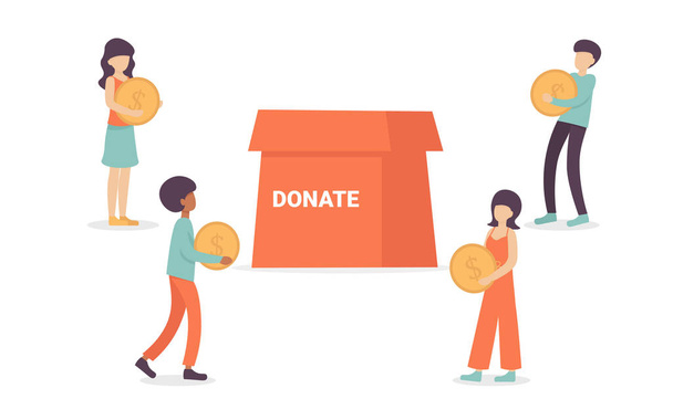 donate box, money, people with coins - ベクター画像