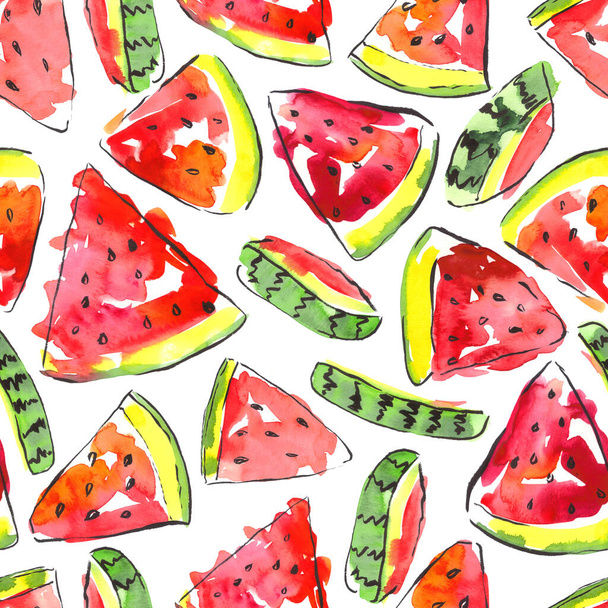 Watermeloen patroon, fruit zomer stemming, sappige illustratie - Foto, afbeelding