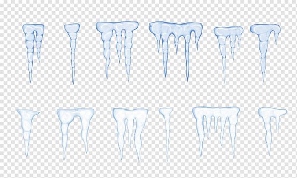 Set of translucent light blue icicles - Vector, Image