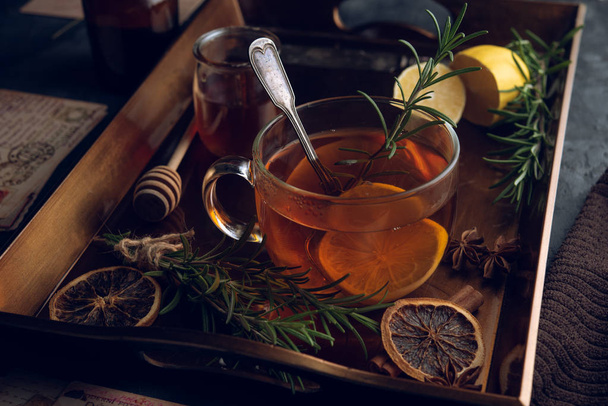 Hot tea in the cold evening - Photo, image