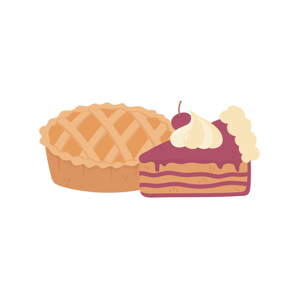 happy thanksgiving day sweet pie and slice cake - Vector, Image