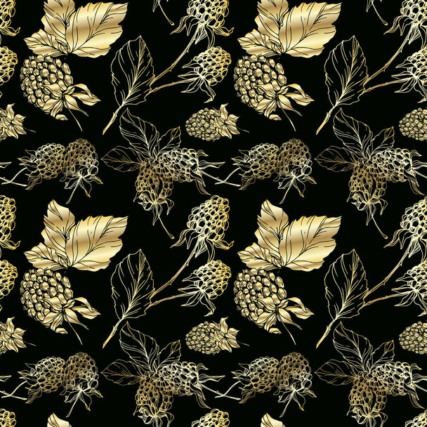 Blackberry healthy food. Black and white engraved ink art. Seamless background pattern. Fabric wallpaper print texture. - Vektori, kuva