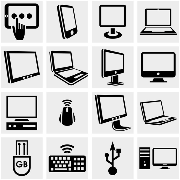 Computers vector icons set on gray. - Vector, Image