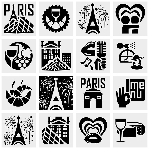 Párizs vektoros ikonok beállítása, szürke. - Vektor, kép