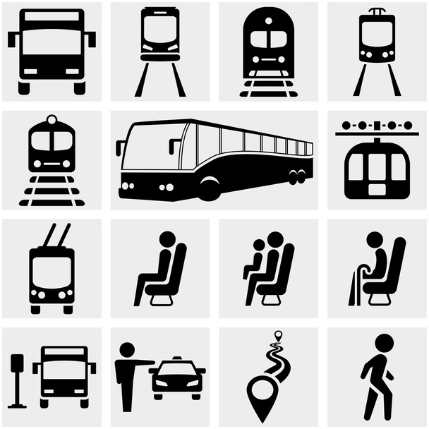 Vektorsymbole für öffentliche Verkehrsmittel auf grau gesetzt. - Vektor, Bild